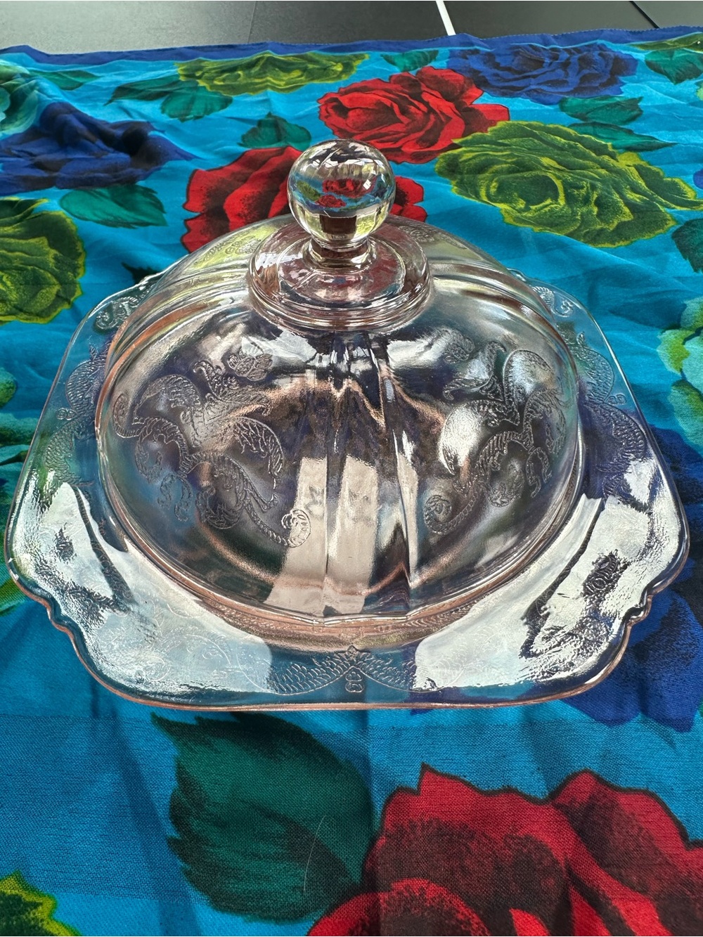 Clear Pressed Glass Cake Dome with Scalloped Tray